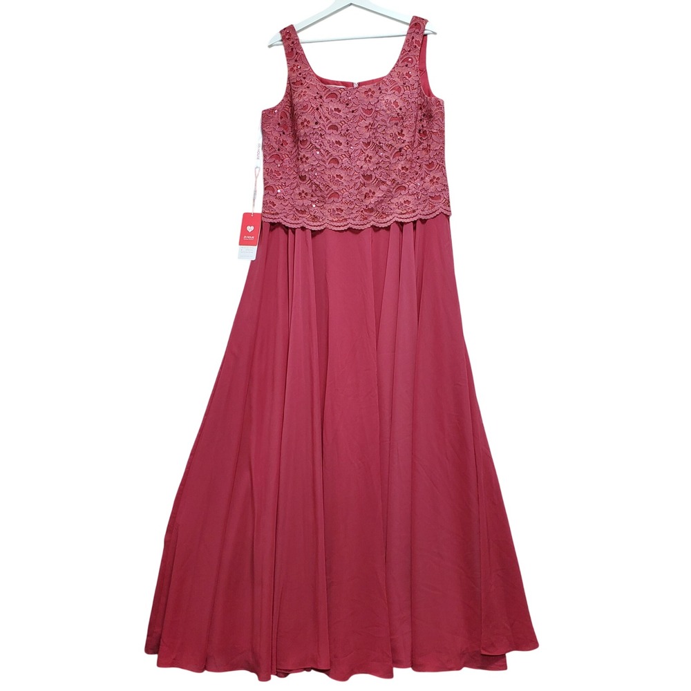 JJ's House Lace Chiffon Maxi Dress Womens 16 Cinnamon Rose Pink NWT Formal Gown